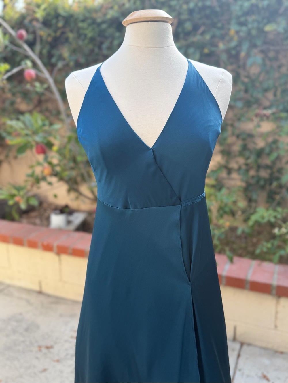 Yumi Kim Teal Satin Wrap Maxi Dress with Side Slit - Picture 12 of 14